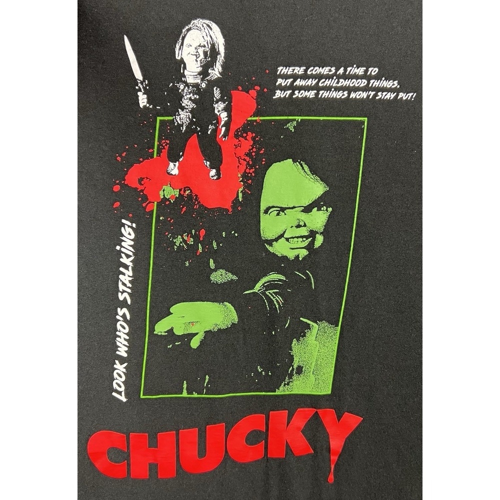 Chucky Child's Play Look Who Stalking Black‎ T-Shirt 2X Horror Slasher 2004 VTG